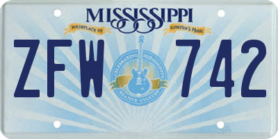 MS license plate ZFW742