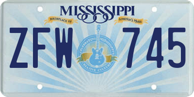 MS license plate ZFW745