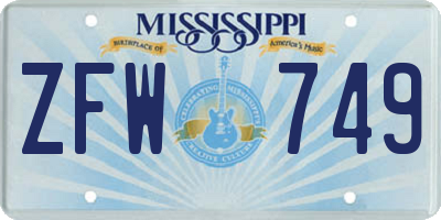 MS license plate ZFW749