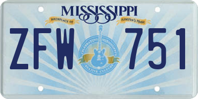 MS license plate ZFW751