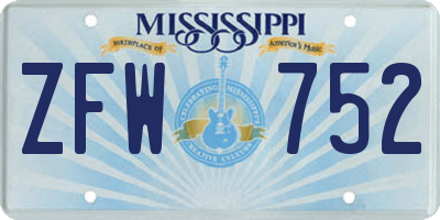 MS license plate ZFW752