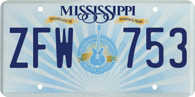 MS license plate ZFW753