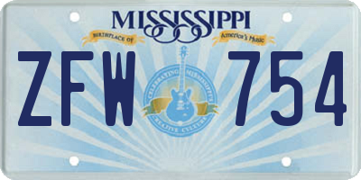 MS license plate ZFW754