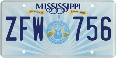 MS license plate ZFW756