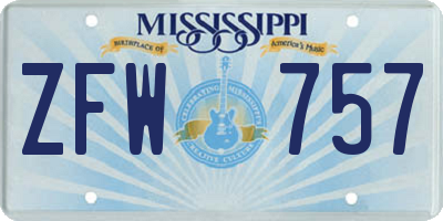 MS license plate ZFW757