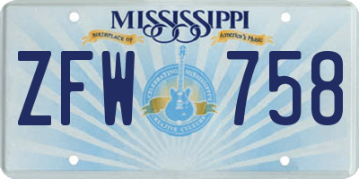 MS license plate ZFW758