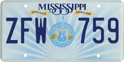 MS license plate ZFW759
