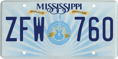 MS license plate ZFW760