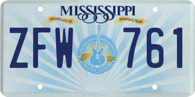 MS license plate ZFW761