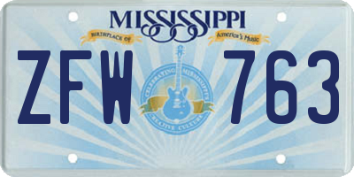 MS license plate ZFW763