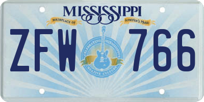 MS license plate ZFW766
