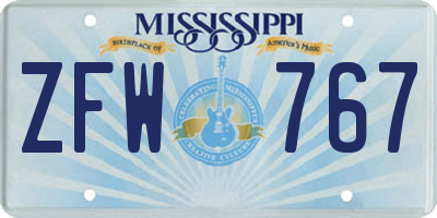 MS license plate ZFW767