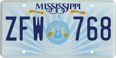 MS license plate ZFW768
