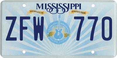 MS license plate ZFW770