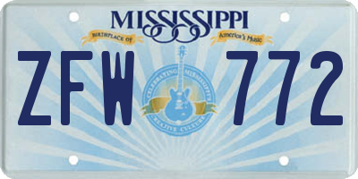 MS license plate ZFW772