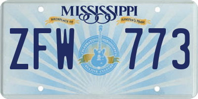 MS license plate ZFW773