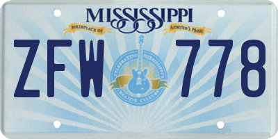 MS license plate ZFW778