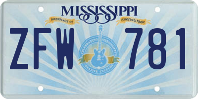 MS license plate ZFW781