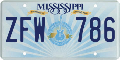 MS license plate ZFW786
