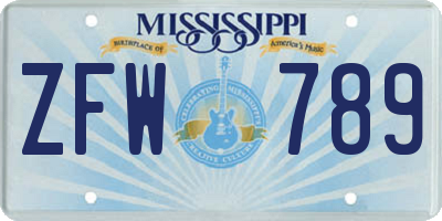 MS license plate ZFW789