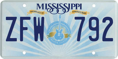 MS license plate ZFW792