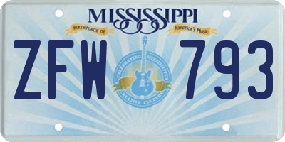 MS license plate ZFW793