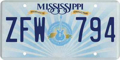 MS license plate ZFW794