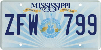 MS license plate ZFW799