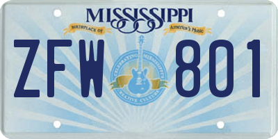 MS license plate ZFW801