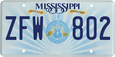 MS license plate ZFW802