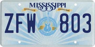 MS license plate ZFW803