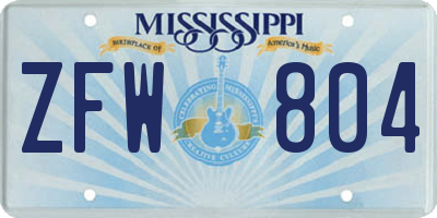 MS license plate ZFW804