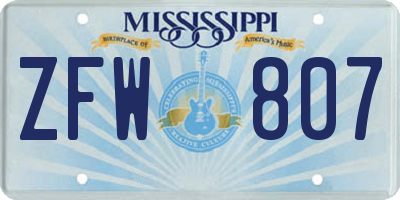 MS license plate ZFW807