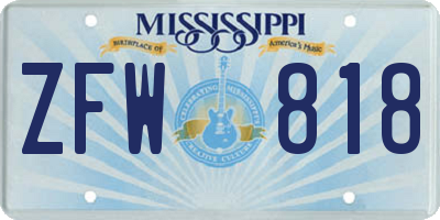 MS license plate ZFW818