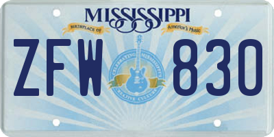 MS license plate ZFW830