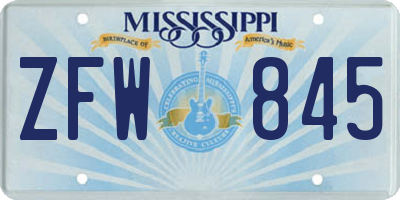 MS license plate ZFW845