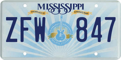 MS license plate ZFW847