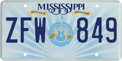 MS license plate ZFW849