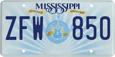MS license plate ZFW850