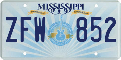 MS license plate ZFW852