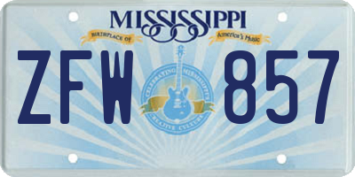 MS license plate ZFW857