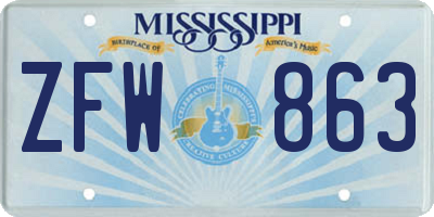 MS license plate ZFW863