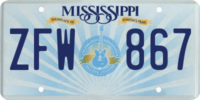 MS license plate ZFW867