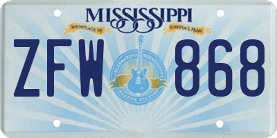 MS license plate ZFW868