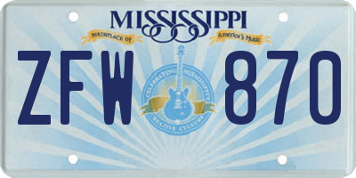 MS license plate ZFW870