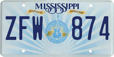 MS license plate ZFW874