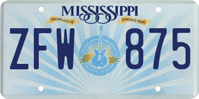 MS license plate ZFW875