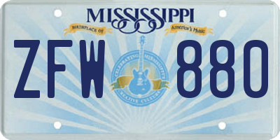 MS license plate ZFW880
