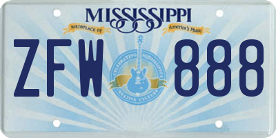 MS license plate ZFW888