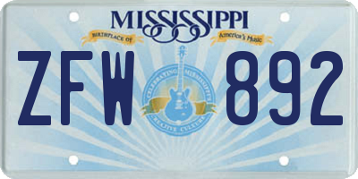 MS license plate ZFW892